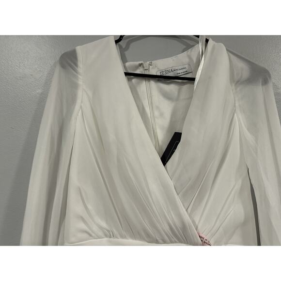 Mac Duggal 26655 White Long Blouson Sleeve Ruched Mini Dress Sz 4 - Picture 5 of 9